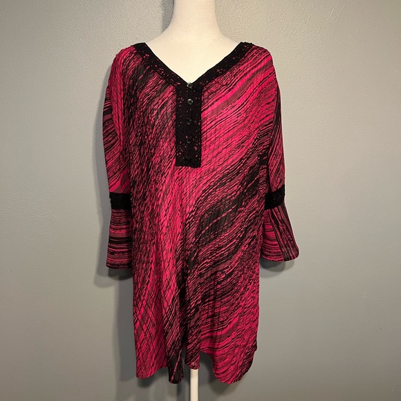 Catherines Tops - Catherine’s Pleated Bell Sleeve Blouse (1X, 18/20W)